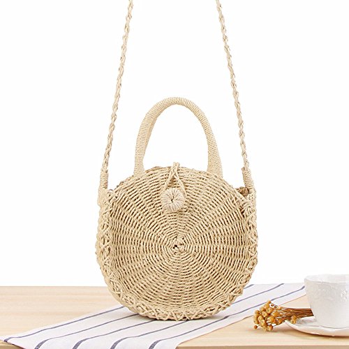 Straw Handbags for Women Beach Large Shoulder Summer Top Handle Crossbody Round Purse Ladies Woven Rattan Fashion Crochet Small Beige with Buckle style 1