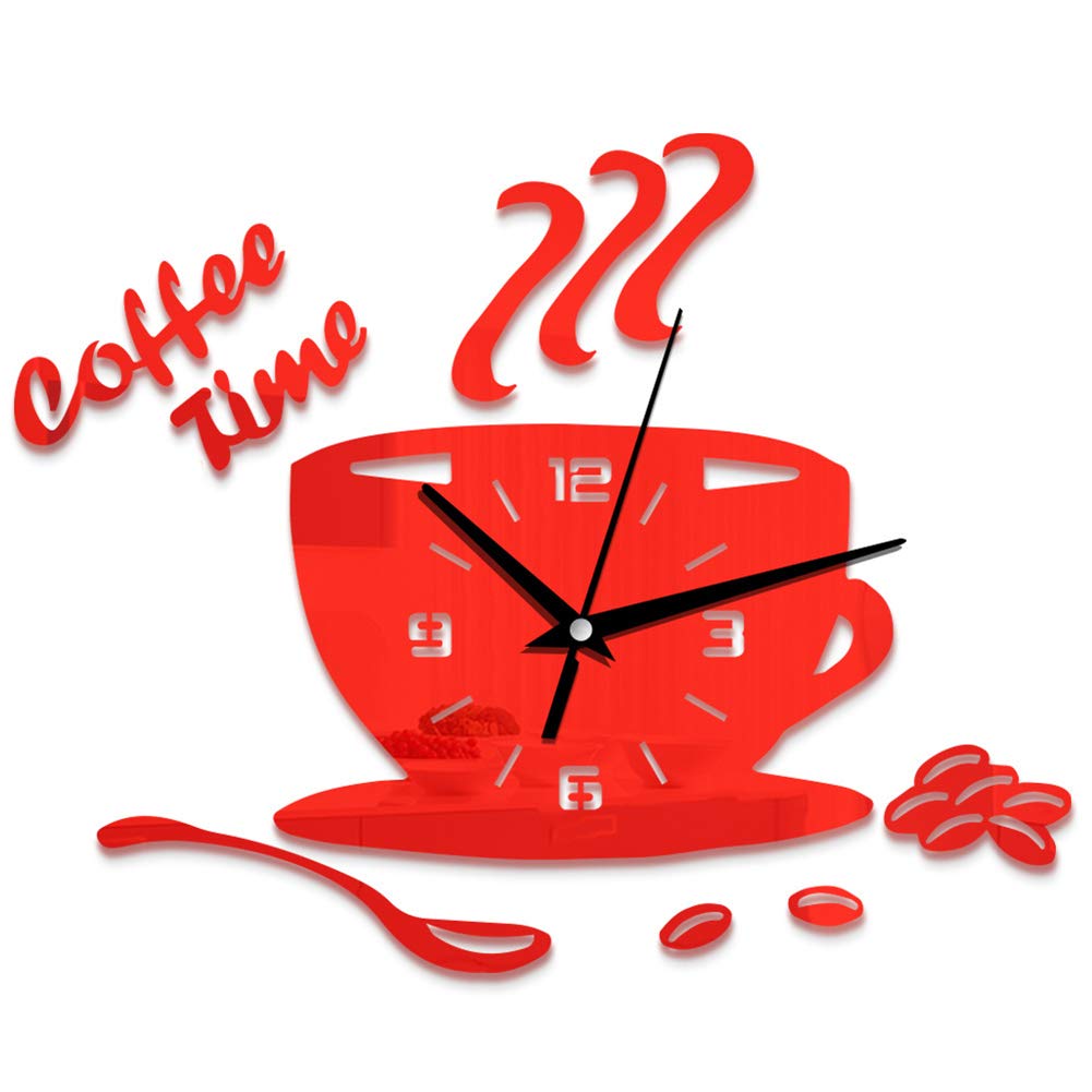 Qiekenao DIY Digital Wall Clock, Acrylic Wall Clock Modern Silent Coffee Time Clock Cup-shaped Wall Sticker Hollow Digital Clock