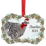 Silver Laced Cochin Chicken Hen Christmas Ornament
