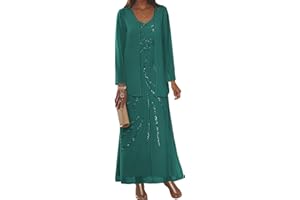 Clothfun Chiffon Long Mother of The Bride Dress 2025 Sequin Wedding Guest Dress with Jacket CY134
