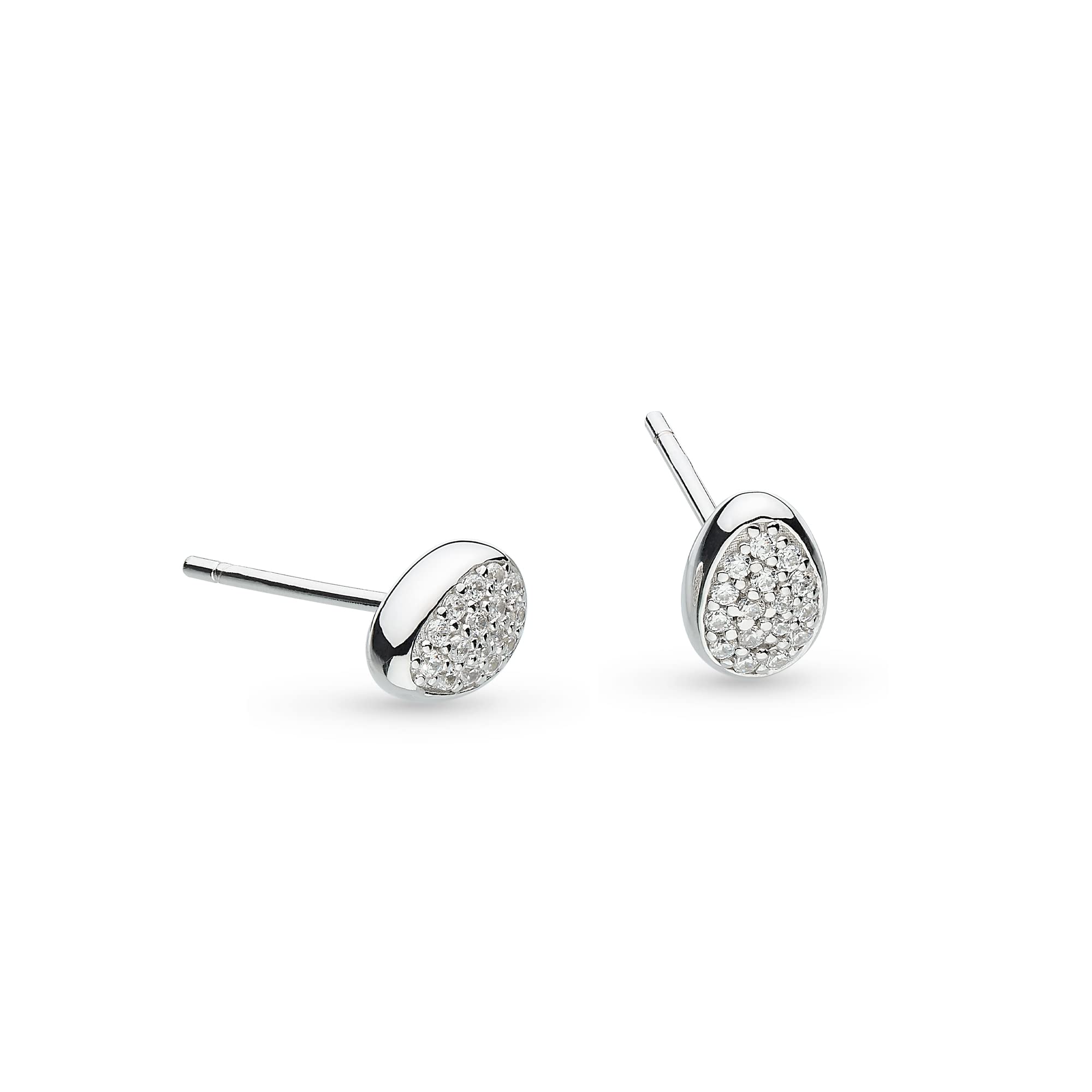 Kit Heath Coast Pebble Glisten Pavé Stud Earrings - Sterling Silver with Pavé Detailing, Organic Pebble Design, Perfect for Adding Subtle Sparkle to Your Look