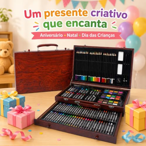 GODREAM Kit de Arte 140 Peças para Pintura e Desenho Infantil, Maleta de Pintura Infantil, com Aquarela, Giz de Cera, Giz Pastel Oleoso e Lapis de cor, Presente para Menina e Menino 5 6 7 8 9 Anos