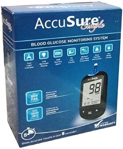 Accusure Simple Glucometer, 50 Test Strips (Multi Color)
