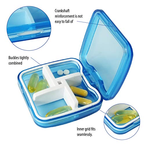 Square Pill Organizer Box 4 Compartment Travel Medication Carry case