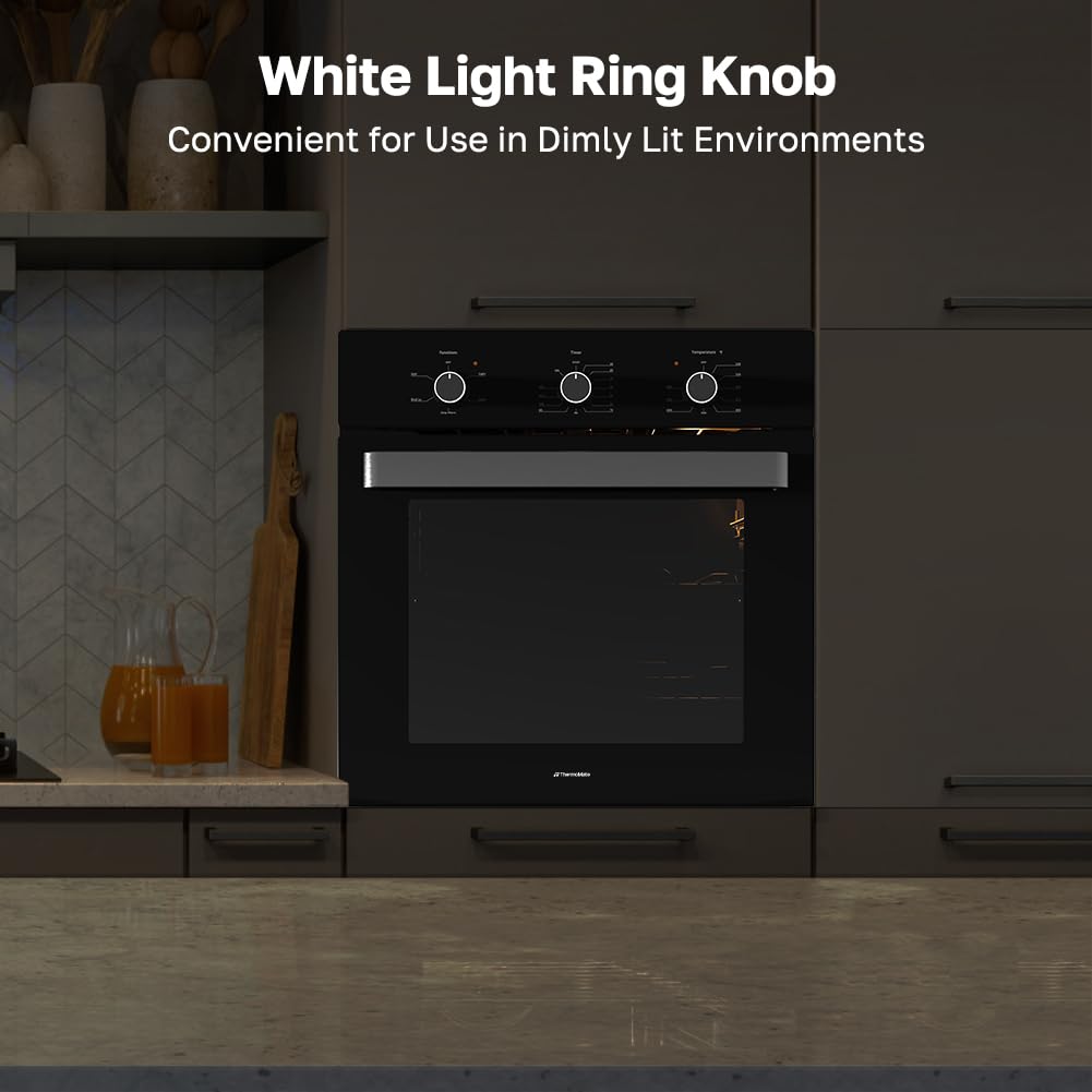 24 Inch Single Wall Oven, ETL Certified, ThermoMate 2.79 Cu. Ft. Built-in Electric Wall Oven with 5 Cooking Functions, Built-in Ovens with Anti-Mistouch Knob, Black Tempered Glass Finish