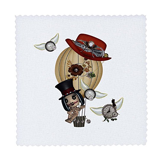 3dRose Gothic Laveau Hot Air Balloon Steampunk Art - Quilt Square, 6 by 6