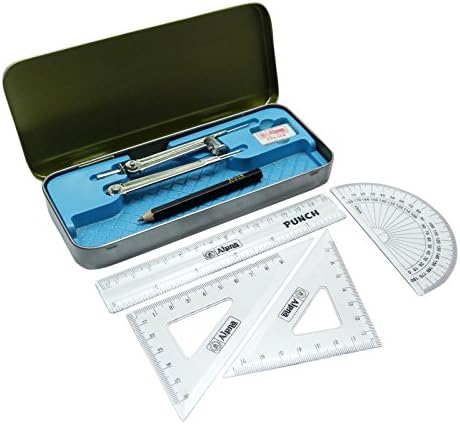 Alpna Maths Set Compass Rulers, Eraser, Protractor Square, Geometry Tool Set In Tin Pack of 1