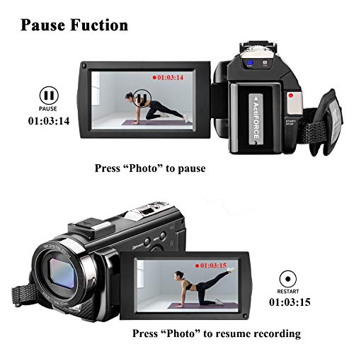 Video Camera Camcorder with Remote Control, Aasonida YouTube Camera 30FPS 1080P with Hot Shoe and 2 Batteries, 24MP 3 Inch Screen 270 Degree Rotation Screen 16X Digital Zoom, Pause Function - Thumbnail 3
