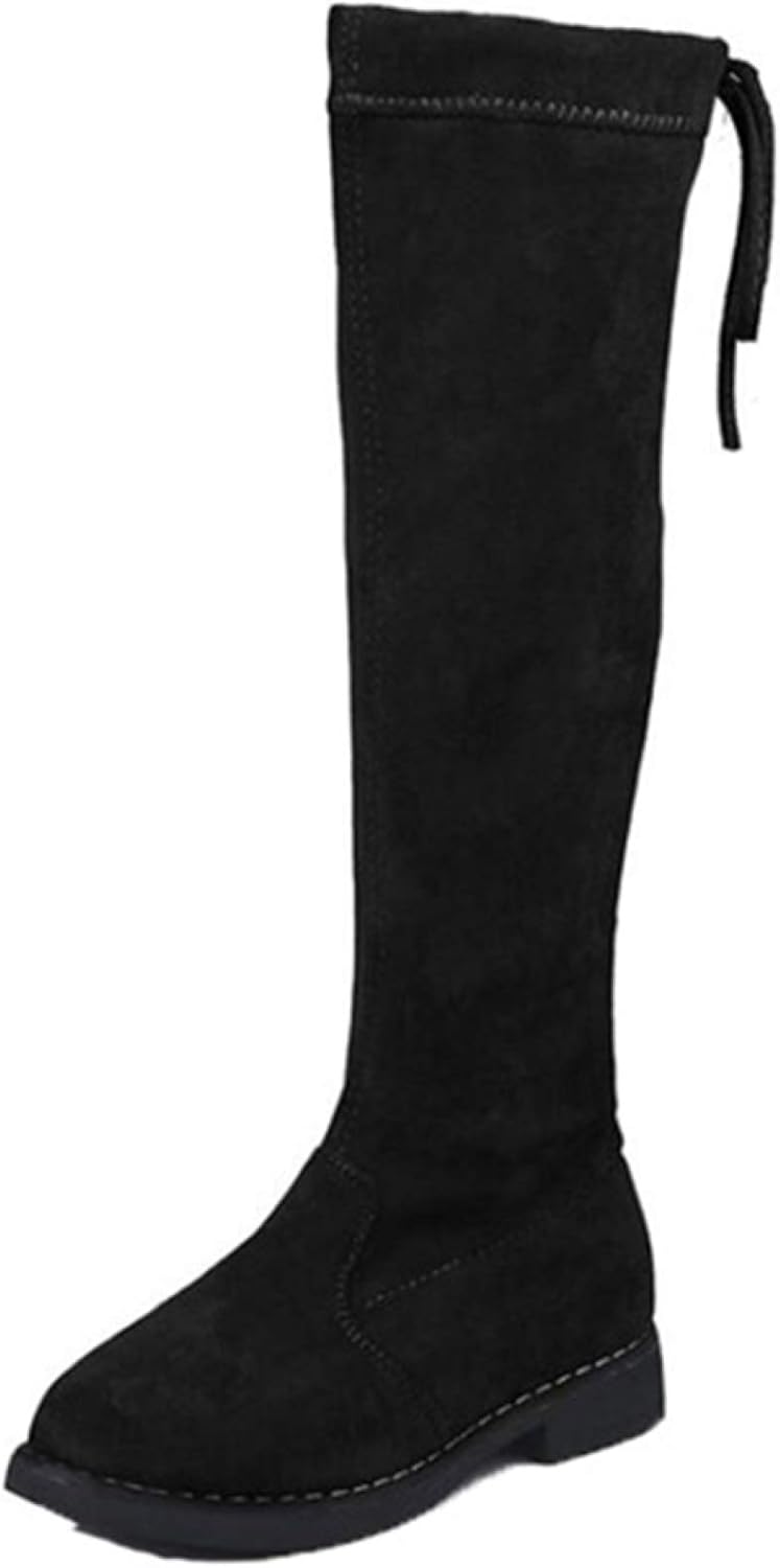 Girls Knee High Boots Kids Winter Solid Color Casual Low Heel Flat Warm