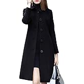 chouyatou Women's Fall Winter Elegant Single Breasted Long Wool Coat Overcoat