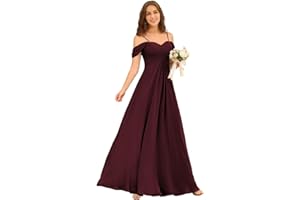 Miao Duo Off Shoulder Long Bridesmaid Dresses 2025 with Pockets A Line Chiffon Formal Dress for Women Wedding MD1201