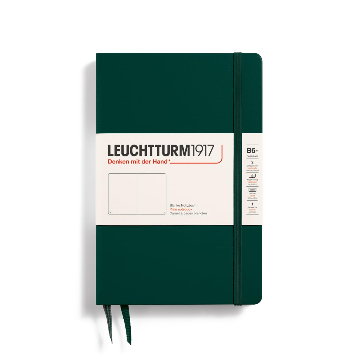 Leuchtturm1917 370287 Notebook Paperback (B6+), Hardcover, 219 numbered pages, Forest Green, plain