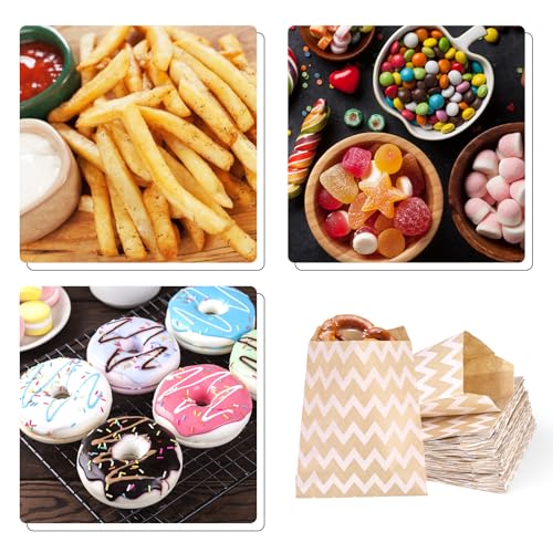 JOHOUSE 120PCS Flat Paper Bags, 5 x 7 Inch Snack Bags Cookie Bags Kraft Paper Bags Popcorn Bags for Sales Treats Parties