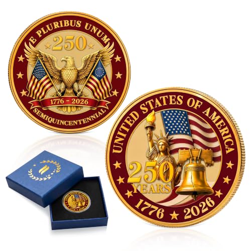 FLAGWIX 250 Anniversary Coin 1776-2026 - USA 250th Anniversary Merchandise Commemorative Coin - American Patriotic 4th of July Celebration Decorations Gifts for Men Veterans History Lover