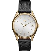 MVMT Rise Boyfriend Women's 3 Hand Quartz Watch, Calfskin Strap Water Resistant up to 5ATM/50 Meters - Premium Minimalist Vintage Watch - 36mm