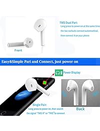 LarKoo Auriculares inalámbricos Bluetooth V5.0 con caja de carga   Auriculares inalámbricos Bluetooth con funda de carga con micrófono y graves HiFi 3D estéreo para iPhone, Samsung, Sony, LG y otros Smart