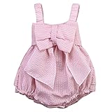 Baby Girls Striped Seersucker Bubble Straps Ruffle Layers Bowknot Romper