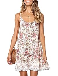 ANDUUNI Vestido corto con cuello redondo y estampado floral para mujer, estilo casual, S