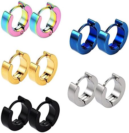 EACHLP 5 Pairs Stainless Steel Small Hoop Earrings Set for Women Men Huggie Earrings (A: 5 Pairs)