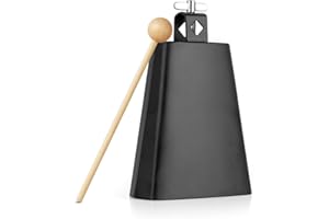 6 Inch Steel Cowbell Cheering Bell for Sports Events Solid School Bells, Cow bell with Stick for Drum Set Chimes Percussion Musical Instruments Call Bell Alarm, Vangoa