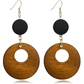 Boho Lightweight Wooden Hoop Hollow Earrings for Women Retro Natural Wood Teardrop Geometric Dangle Drop Earrings