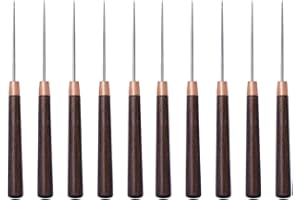 OSALADI 10pcs Wooden Handle Awls Fine Handle Hole Punch Awl Tool for Leather Sewing and DIY Craft Supplies