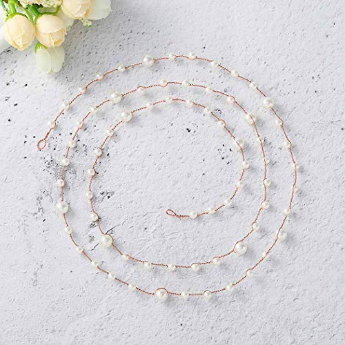 Catery Bride Wedding Headband Pearl Long Hair Vine Braid Headpieces Bridal Hair Accessories for Women (Rose Gold) - Thumbnail 3