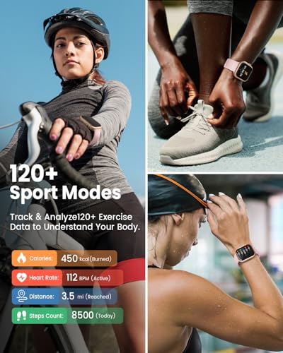 Smart Watch for Women for iPhone Android: 1.85"Smartwatch with Make/Answer Call Sleep Heart Rate SpO2 Blood Pressure Monitor IP68 Waterproof 120+Sport Mode Fitness Tracker 1000mAh Battery 2Bands Pink