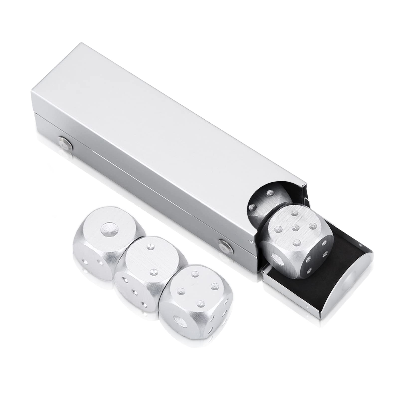 plplaaoo 5pcs Aluminium Alloy Precision Aluminum Alloy Dice Solid Metal Dice Set Table Game Dice Poker Game with Storage Box(Silver-Rectangle Box)