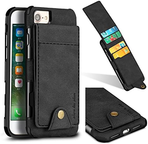 TechVibe iPhone 6, iPhone 6s, iPhone 7, iPhone 8 (4.7 inch) Wallet Case, 5 ID Credit Card Slot, Button Flip-Out Leather Drop Protection Case - Black