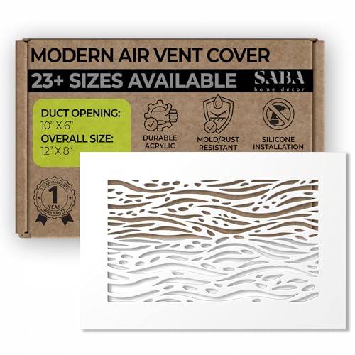 SABA Home Decor White Air Vent Cover - Acrylic Plexiglass 6 x 10 Duct Opening (8 x 12 Overall) Return Grille Decorative Covers for Walls & Ceilings NOT for Floor USE, Waves