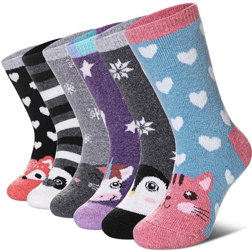 DYW Kids Merino Wool Hiking Socks Toddlers Boys Girls Winter Warm Thick Thermal Soft Cozy Crew Boot Socks 6 Pairs