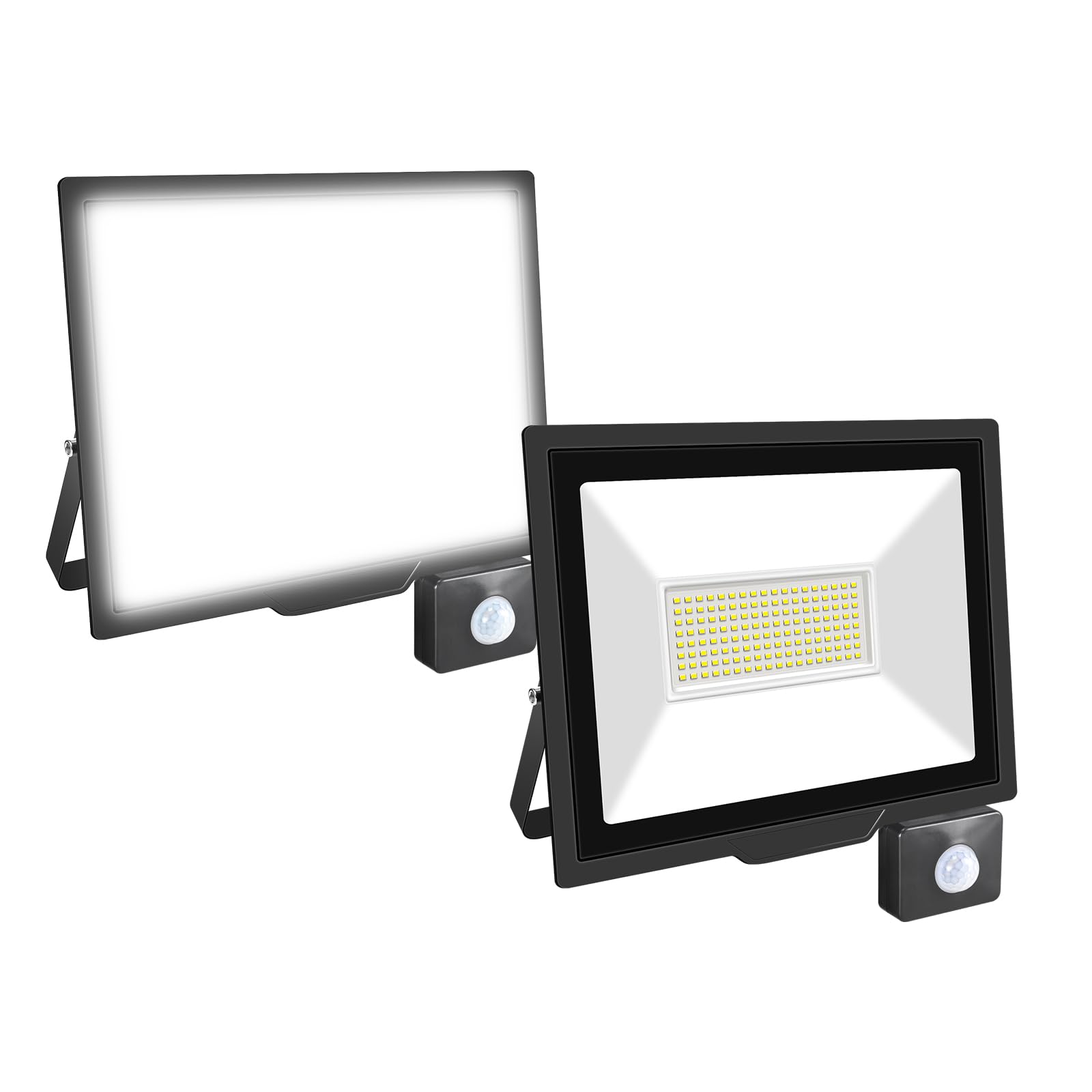 Willpower 2pcs LED Floodlight 100W 10000lm LED Security Lights Outdoor with Motion Sensor IP66 Waterproof PIR Lights White 6000K Wall Light for Garden Garage Court Patio Lawn