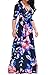 Womens Sexy V Neck 3/4 Sleeve Floral Long Maxi Dresses Casual Loose Party Plus Size Dress with Belt