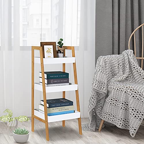 LANPU Ladder Shelf,3Tier Ladder Shelf Open Wood Shelving Unit,Bamboo