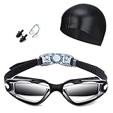 Targher Swim Goggles, Swimming Goggles Anti-Fog UV Protection Waterproof with Soft Silicone Swimming Cap Nose Clip and Earplug for Adult Men Women Youth Kids Child
