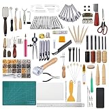 Dorhui 372 Pieces Leather Crafting Tools,Leather Tools Leather Working Tools and Supplies, Leather Craft Stamping Tool, Prong Punch, Hole Hollow Punch, Matting Cut for DIY Leather Artworks