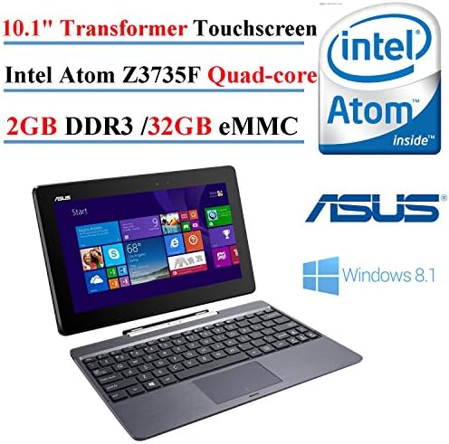 ASUS T100 Transformer Book 10.1" Touchscreen 2-in-1 Tablet Laptop, Intel Atom Z3735F,2GB DDR3L SDRAM, 32 GB eMMC, Intel HD Graphics Shared memory, Windows 8.1 (Certified Refurbished)