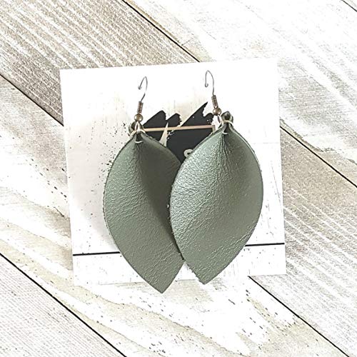 Olive Green/Leather Statement Earrings/Joanna Gaines Earrings/Leaf