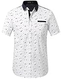 SSLR Men's Printing Pattern Casual Short Sleeve Shirt (Medium, White)