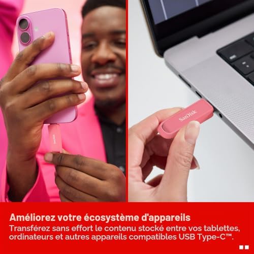 Phone Drive with USB Type-C 512 Go (pour Les Smartphones, tablettes et Ordinateurs, Jusqu’à 150 Mo/s, Sauvegardez automatiquement, récupération des données) - Le Rose Étoile de Mer