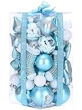 Sea Team 50-Pack Assorted Shatterproof Christmas Balls Ornaments Set Decorative Baubles Pendants with Reusable Gift Package for Xmas Tree (Babyblue)