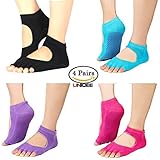 UNIQEE Grip Toeless Yoga Pilates Barre Socks with Non Slip Massage Silicone Dot for Women (4 pairs)