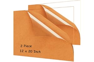 DUALSO Plexiglass Sheets 1/8" Thick (3mm) Acrylic Sheets - Clear Acrylic Sheet, 12” x 20” (2 Pack) Set for Displays – for Signs - Cast Plexiglass Sheet for DIY Projects