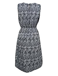 Mogul Womens Dress White Black Print Elastic Waist Sleeveless Dress S/M