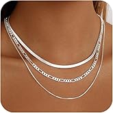 Remmocy Layered Gold/Silver Necklace for Women,14K Gold/Silver Plated Herringbone Necklace Choker Multilayer Snake Paperclip Cuba Figaro Box Chain Accessories Set Non Tarnish Jewelry Gift for Women