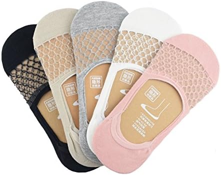 Ziye Shop 5 Pairs Womens Colored Non Slip Low Cut Shoe Liner No Show Socks