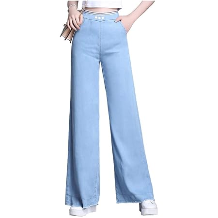 Pantalones Vaqueros De Tencel Pantalon Ancho De Cintura Alta Para