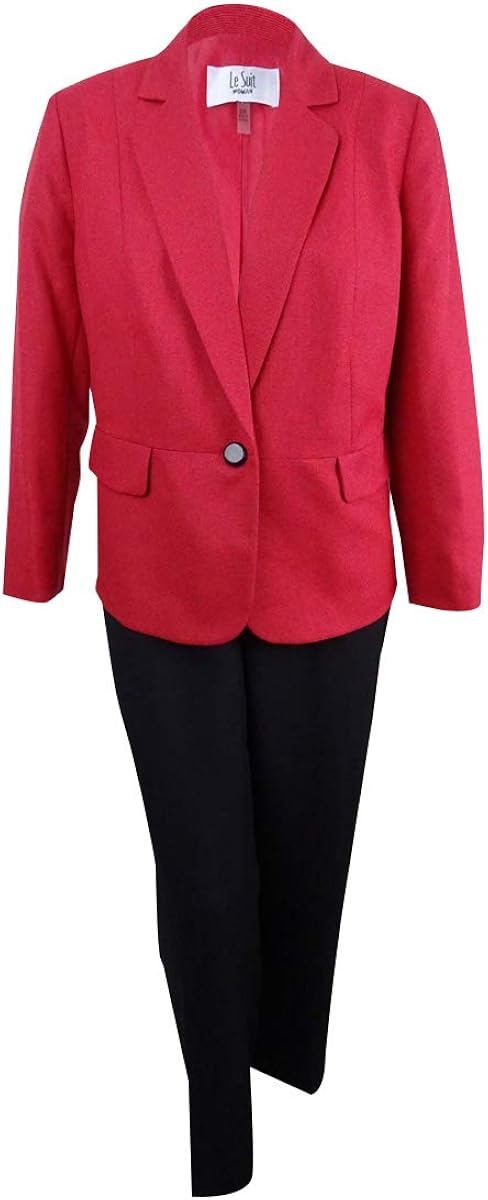 Amazon.com: Le Suit Women's Plus Size End 1 Button Pant Suit, Summer Red/Black, 18W: Clothing