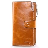 BIG SALE-Yafeige Women's Large Capacity Luxury Wax Genuine Leather Clutch Wallet Multi Card Organizer Ladies Purse(Yellowish Brown)